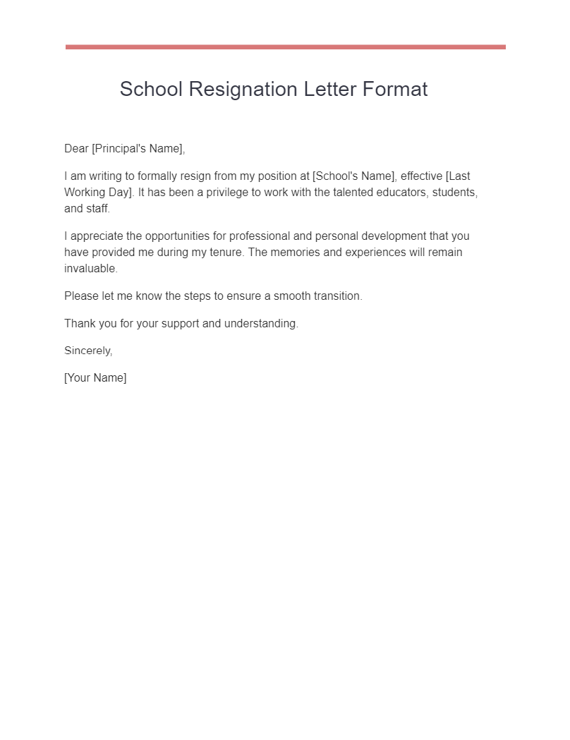 school resignation letter format
