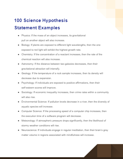 hypothesis statement example science