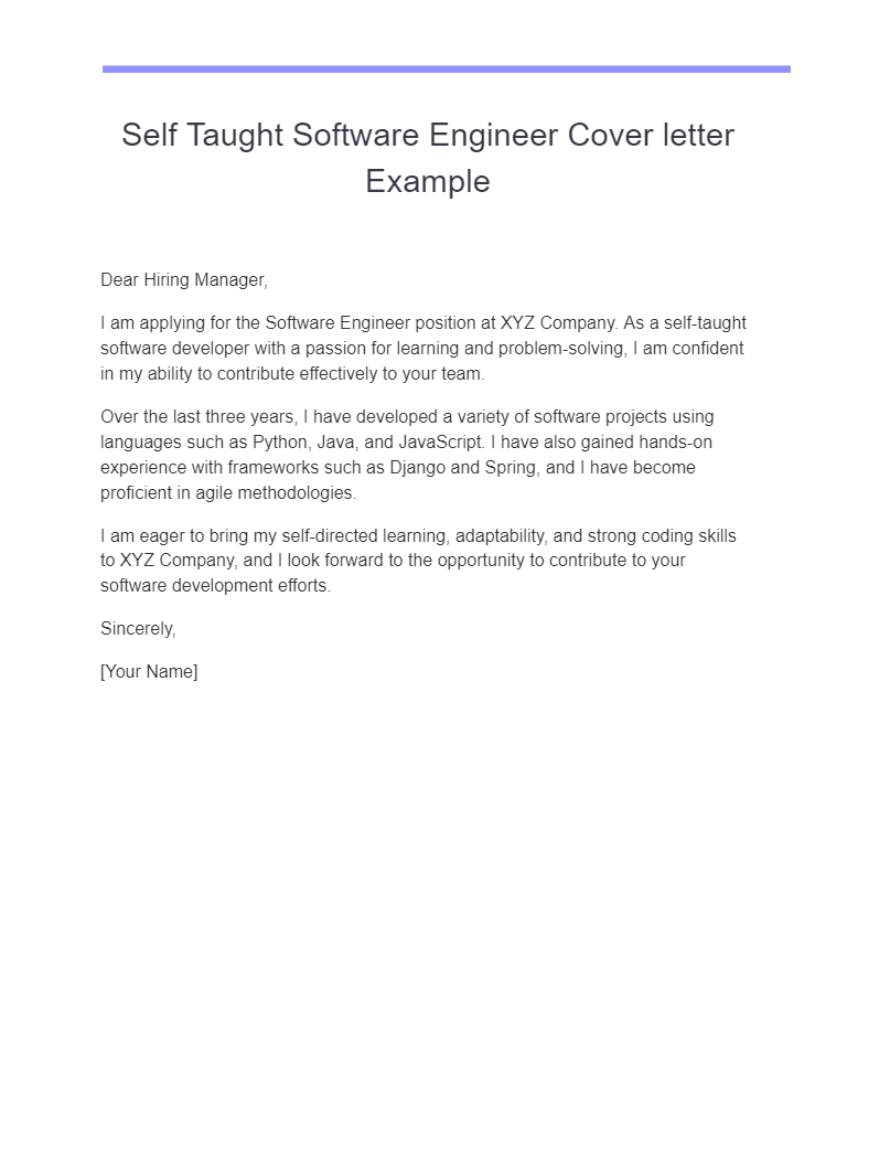 self taught software engineer cover letter example