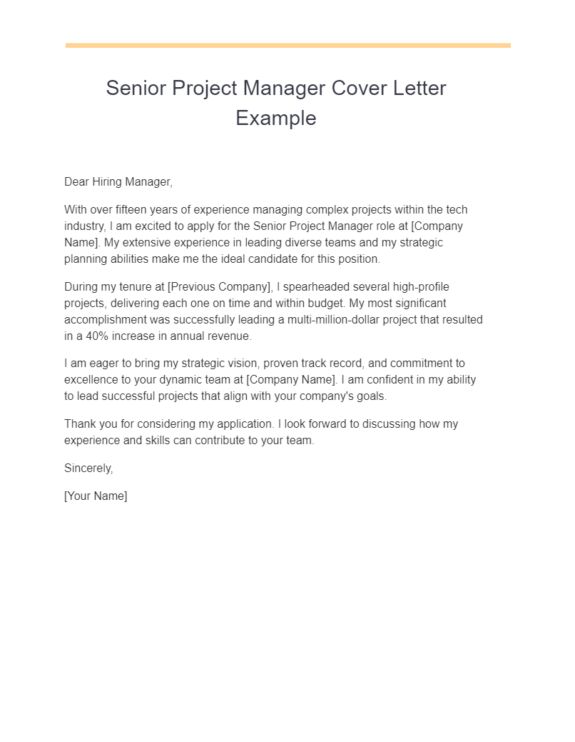 senior project manager cover letter example
