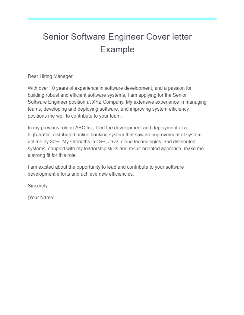 senior software engineer cover letter example