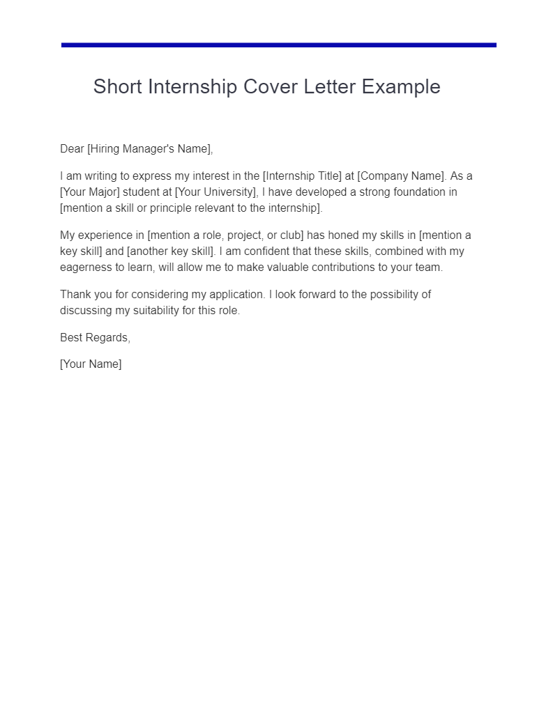short internship cover letter example