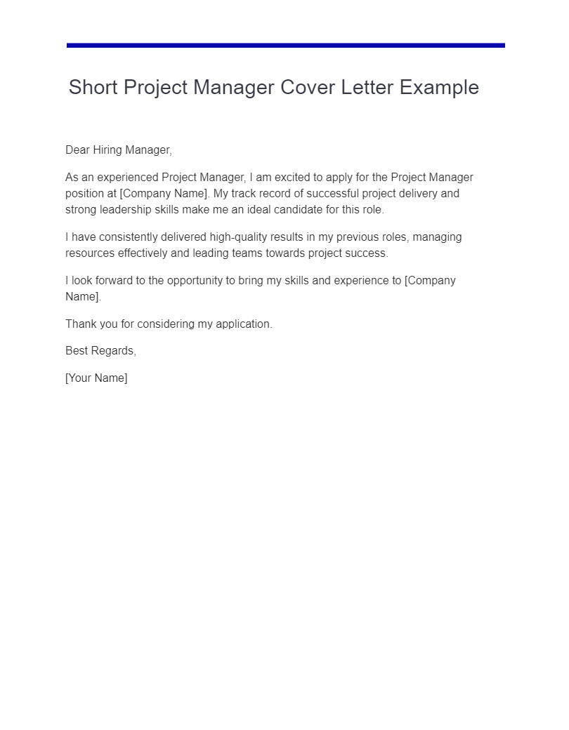 short project manager cover letter example