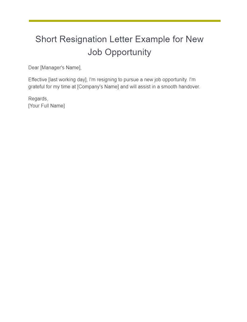 Short Resignation Letter Example for New Job Opportunity