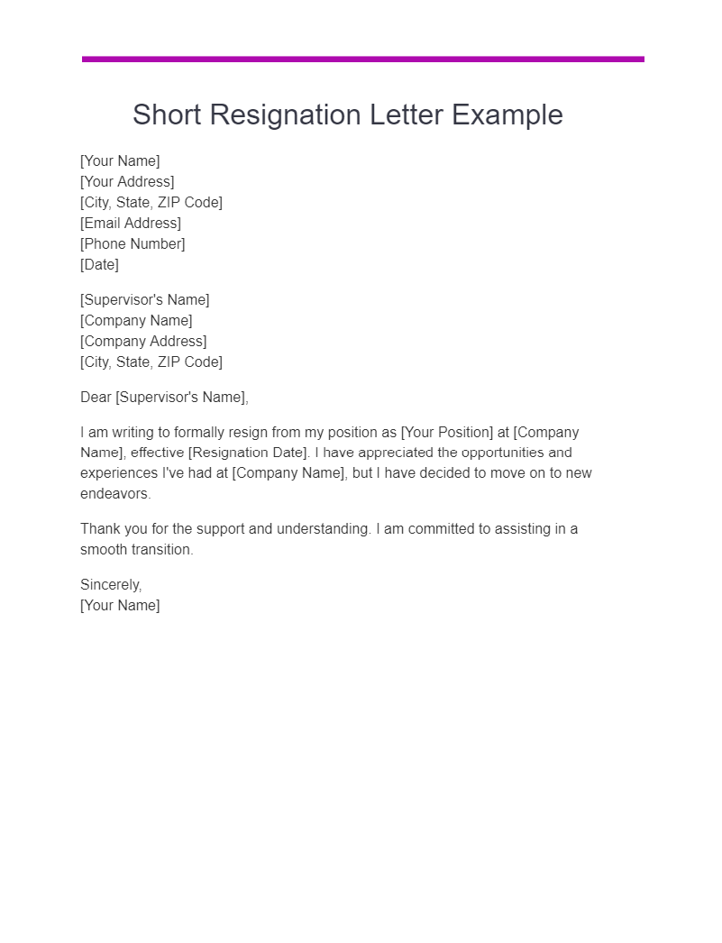 short resignation letter example1