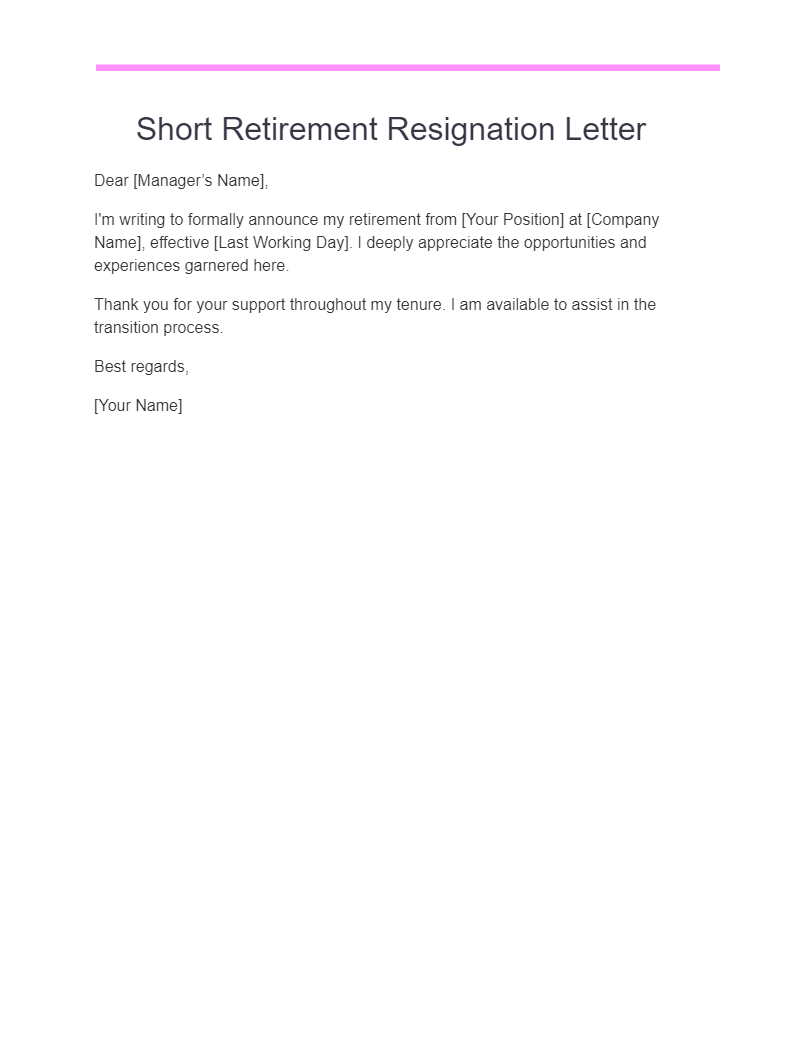 short retirement resignation letter