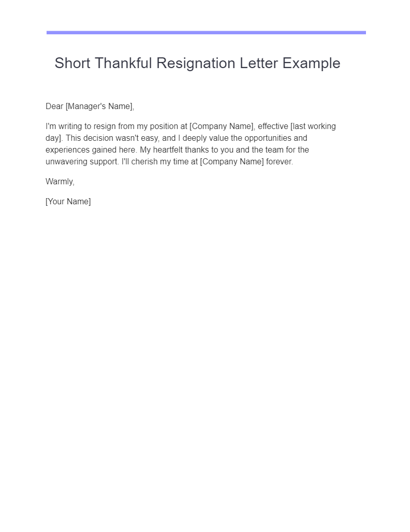 short thankful resignation letter example