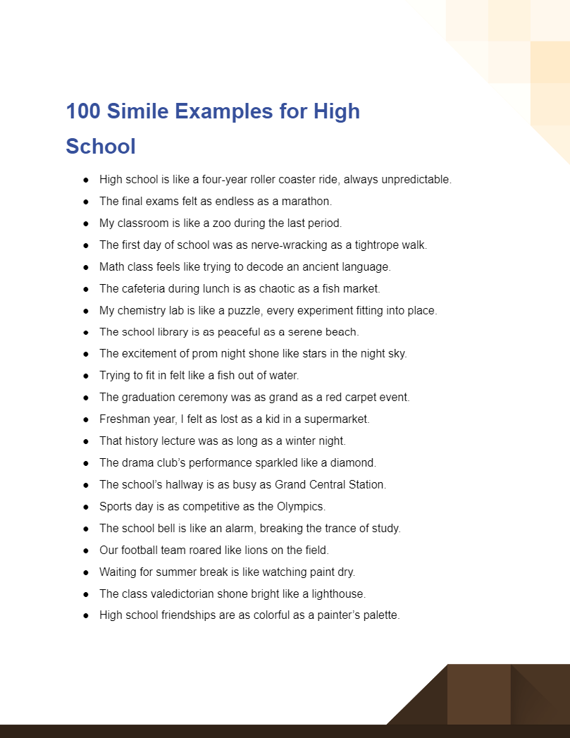 simile examples for high schools