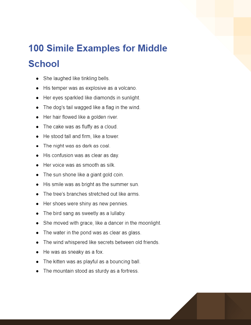 simile examples for middle schools