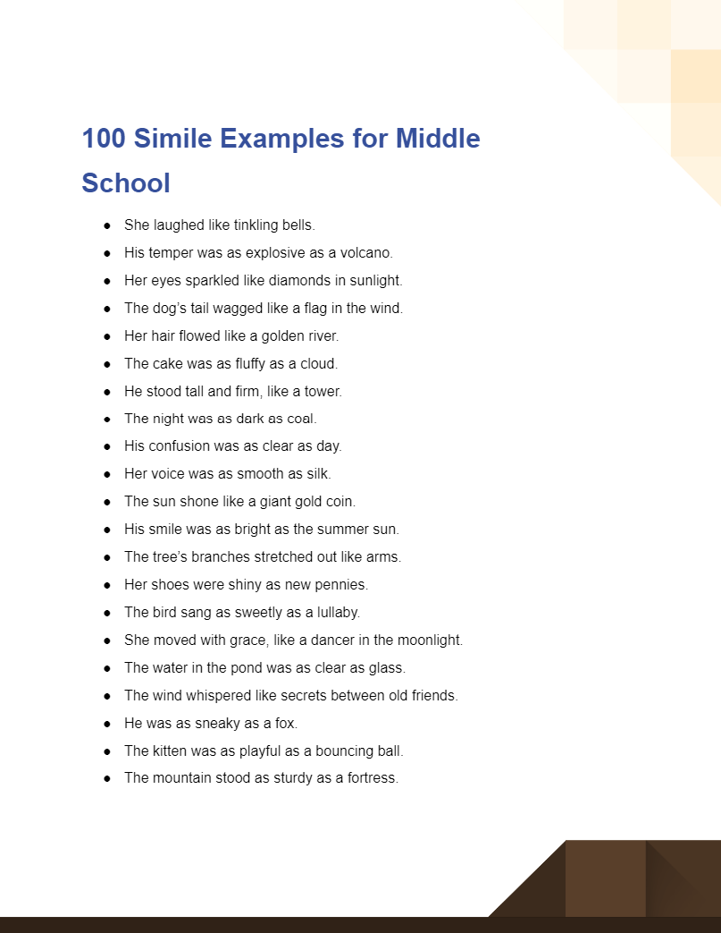 Simile for Middle School 99 Examples PDF Tips