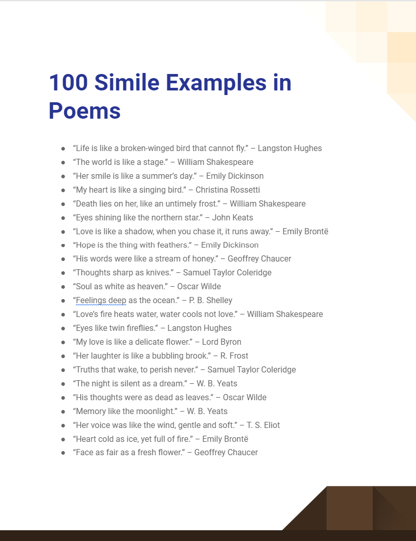 Simile in Poems - 99+ Examples, How to Write, PDF, Tips