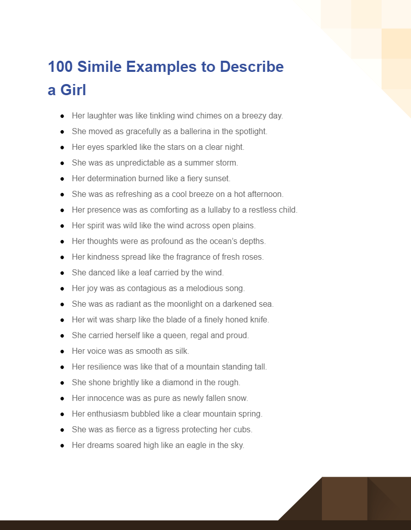 simile examples to describe a girls