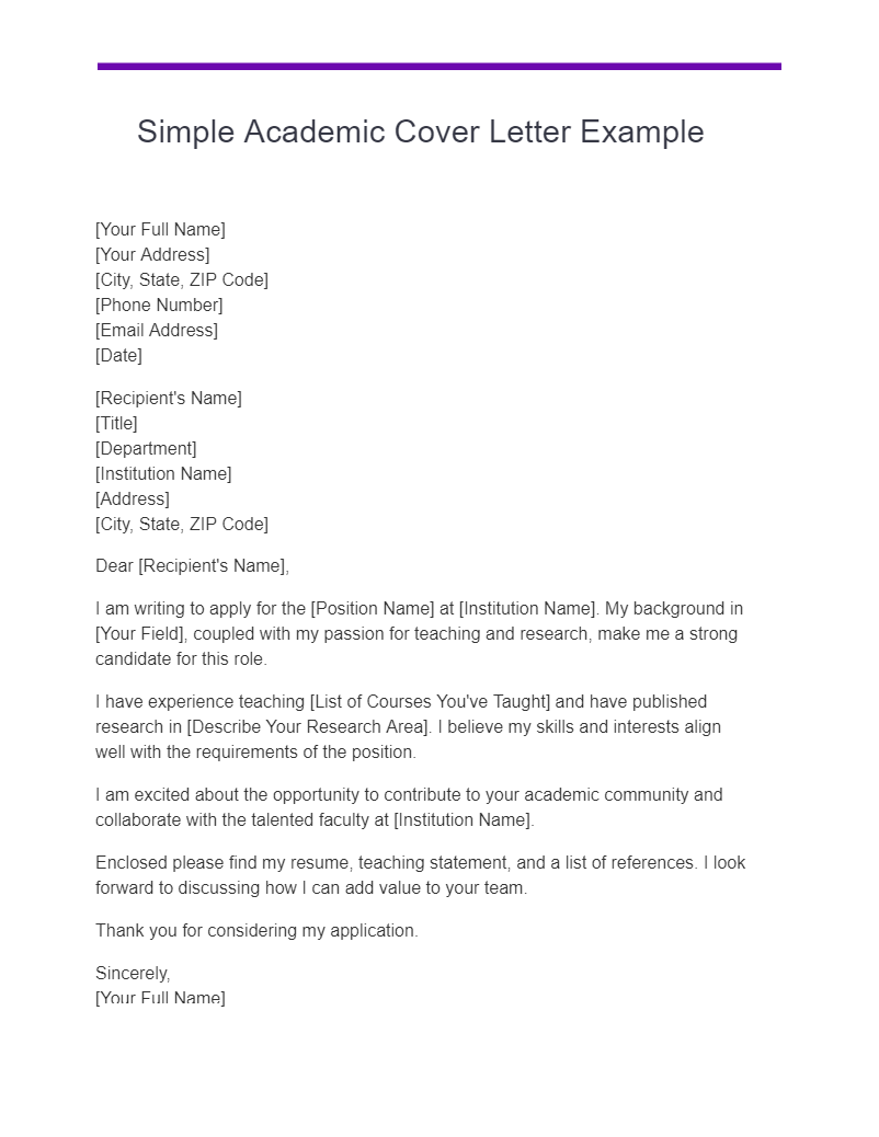 simple academic cover letter example