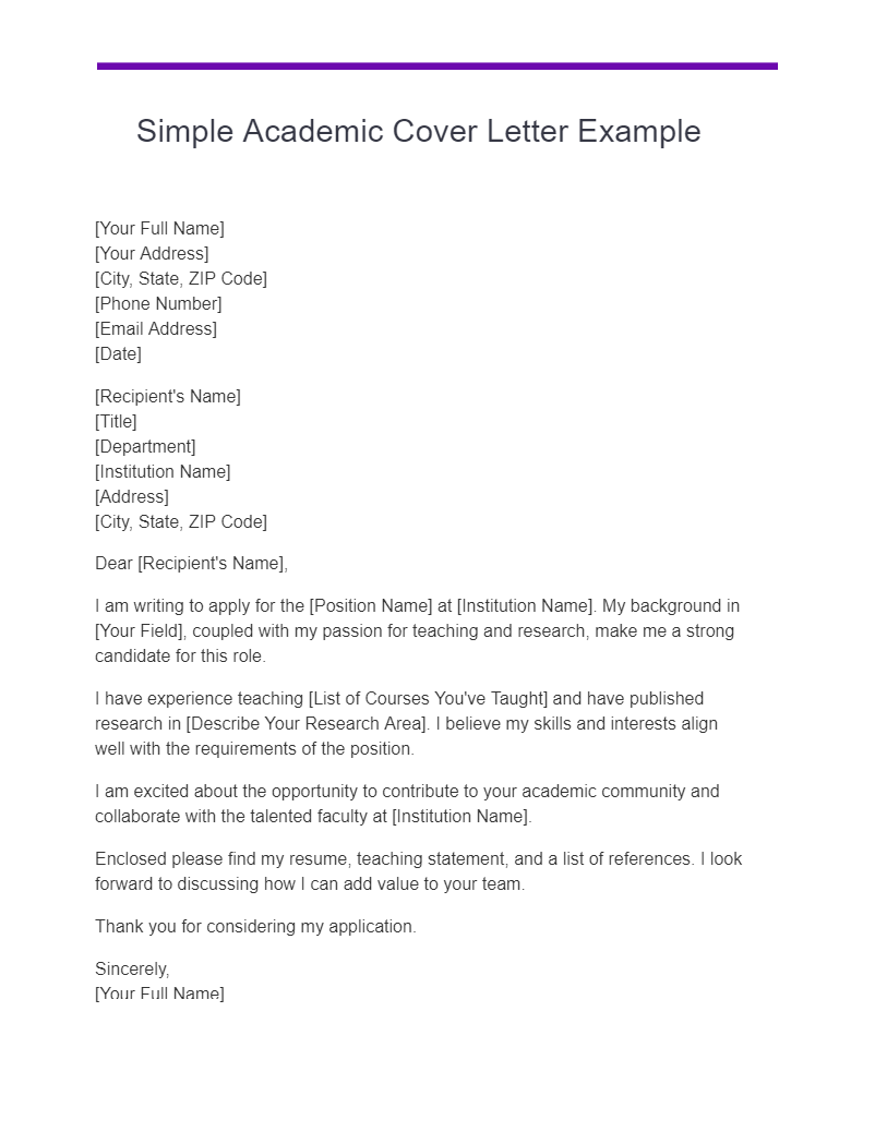 Academic Cover Letter - 20+ Examples, Format, PDF