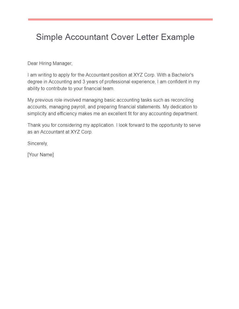 Simple Accountant Cover Letter Example