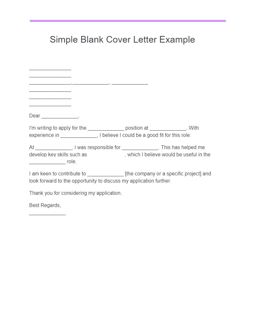 simple blank cover letter example