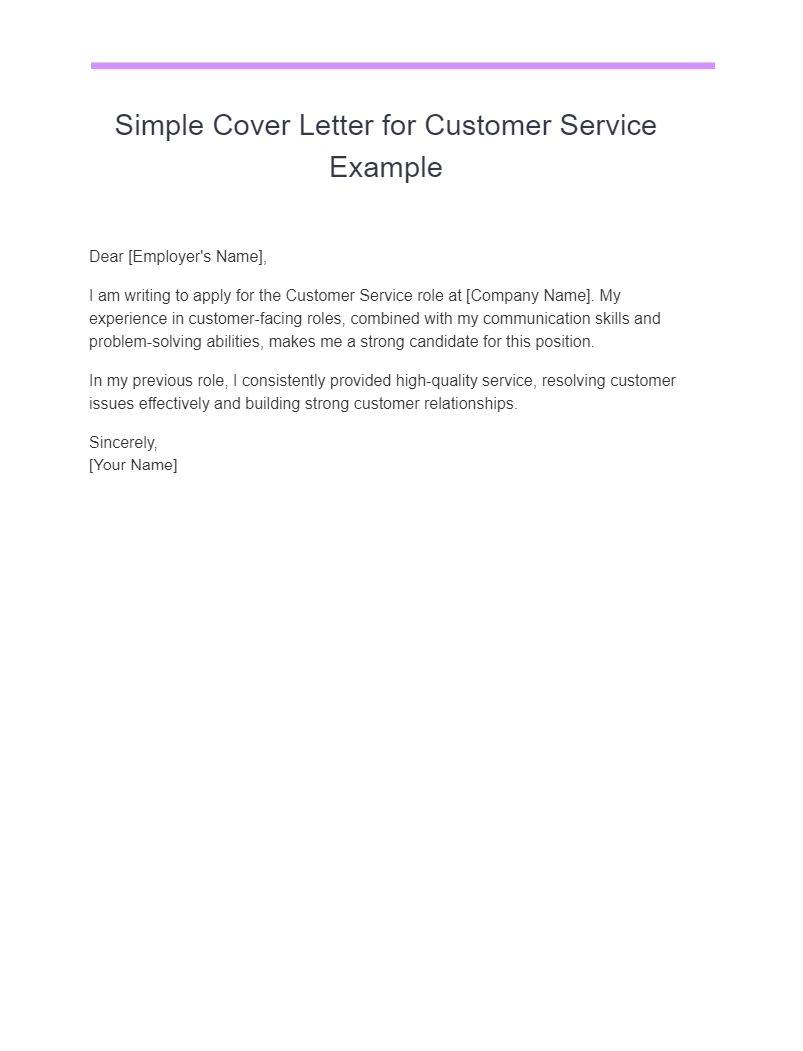 simple cover letter for customer service example
