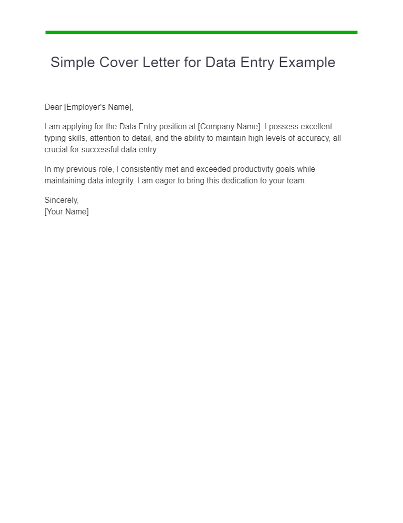 simple cover letter for data entry example
