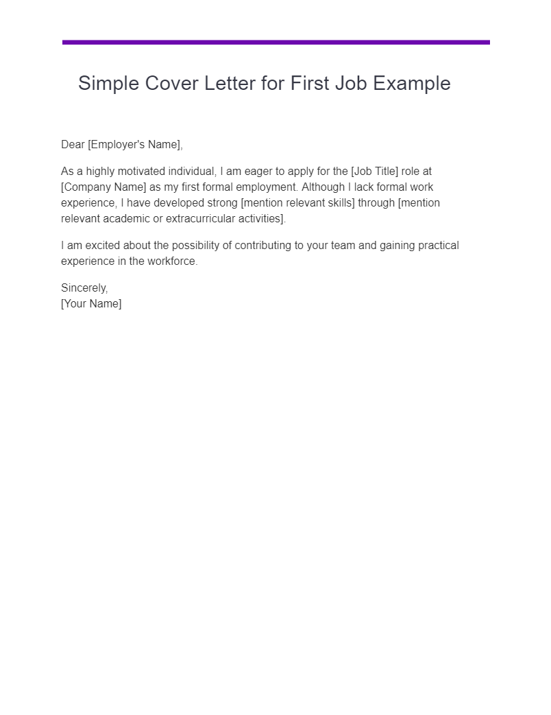 simple cover letter for first job example
