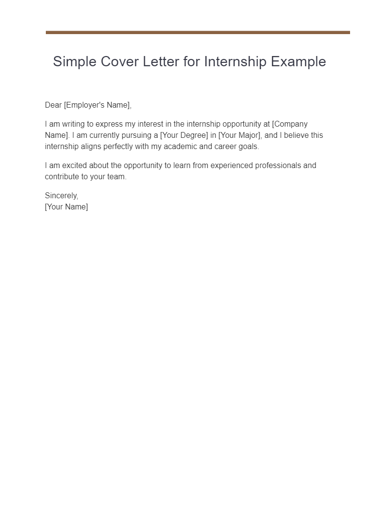 simple cover letter for internship example