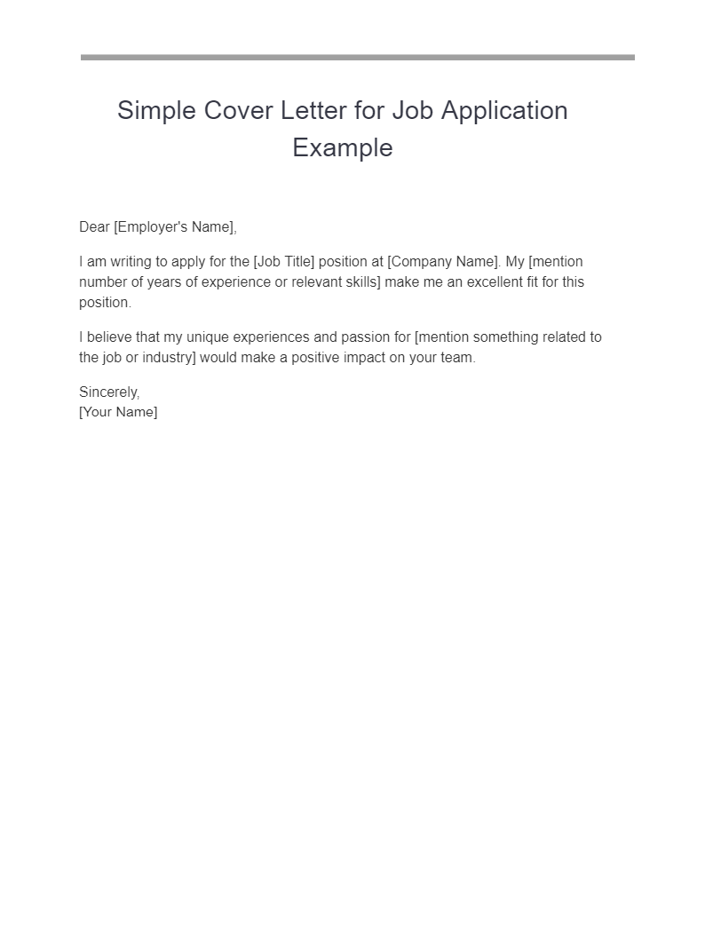 simple cover letter for job application example