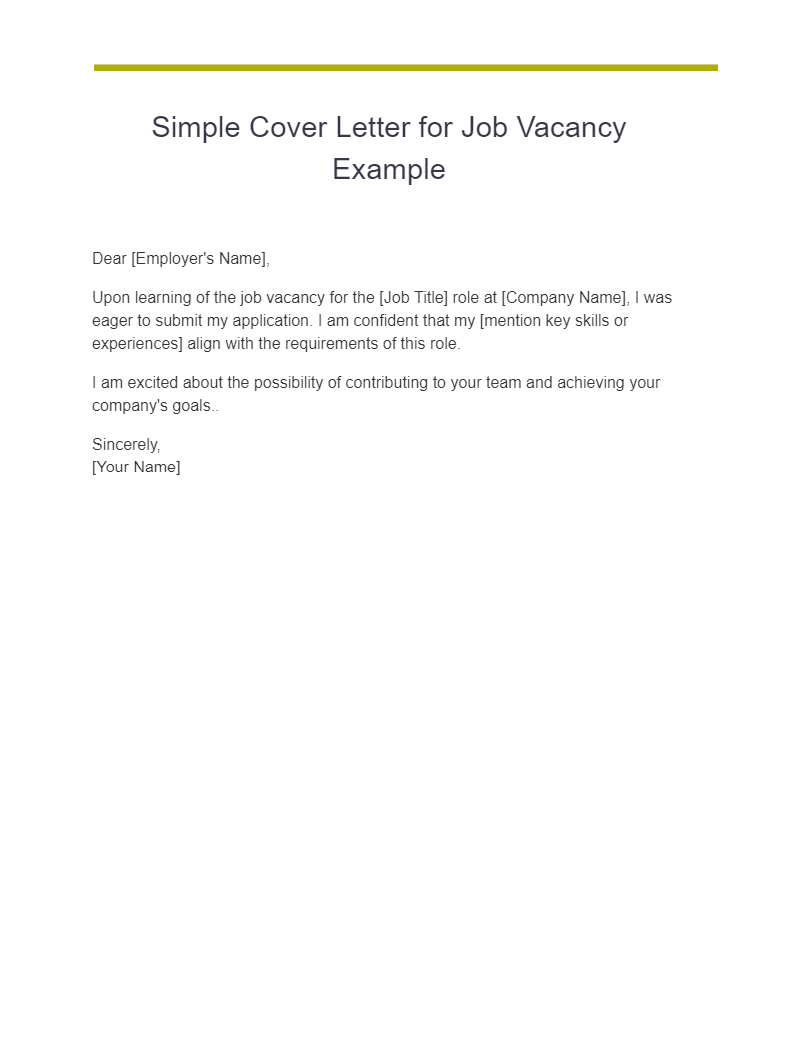 simple cover letter for job vacancy example