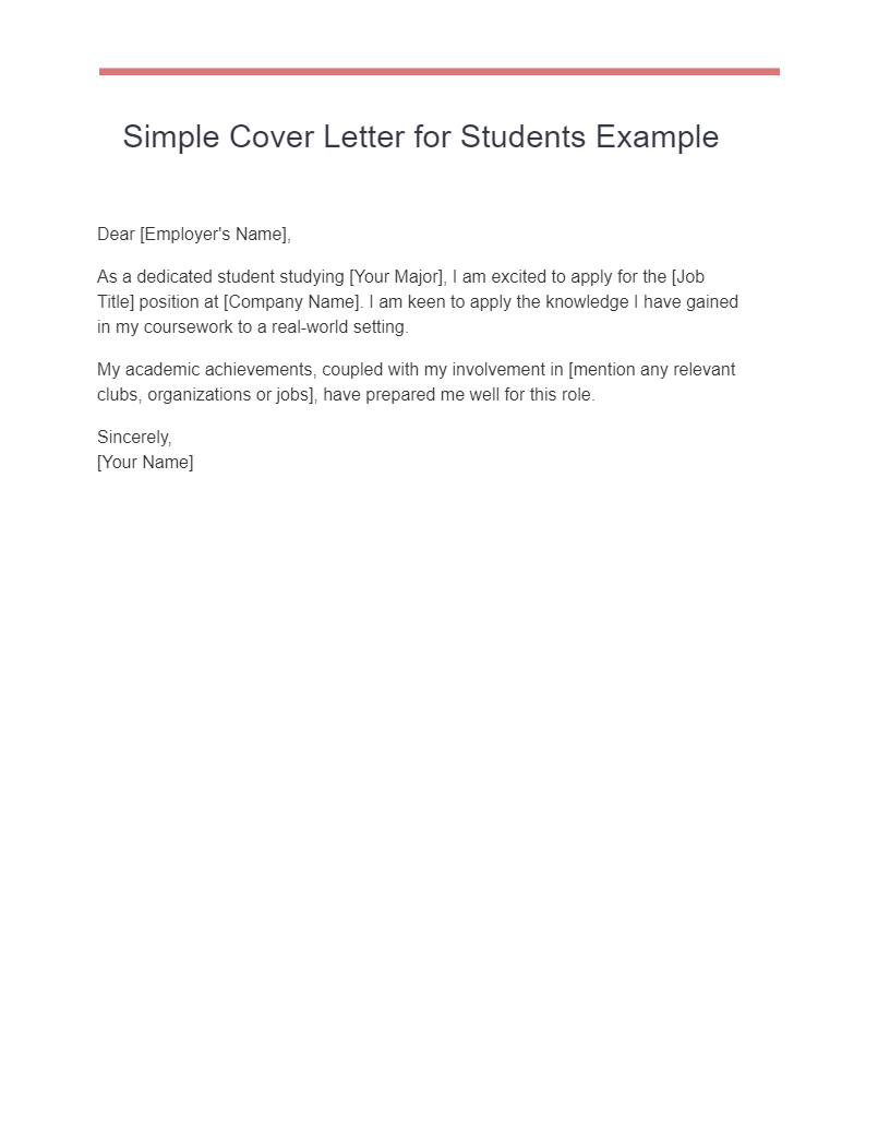 simple cover letter for students example