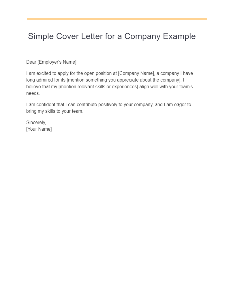 simple cover letter for a company example