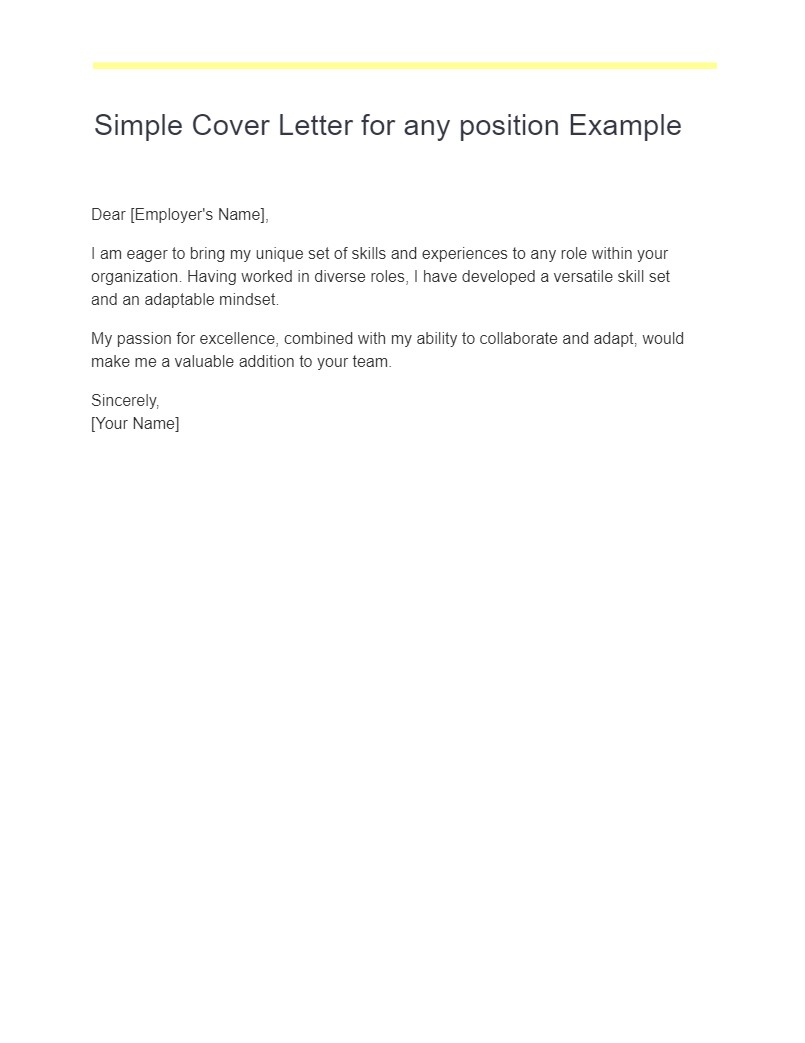 simple cover letter for any position example