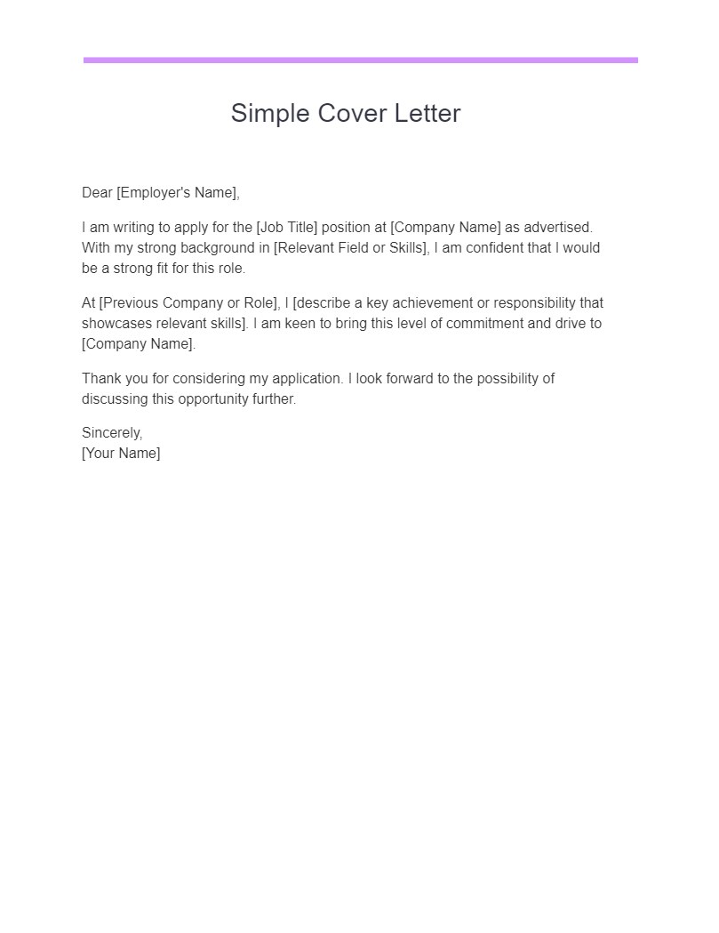 quick and simple cover letter