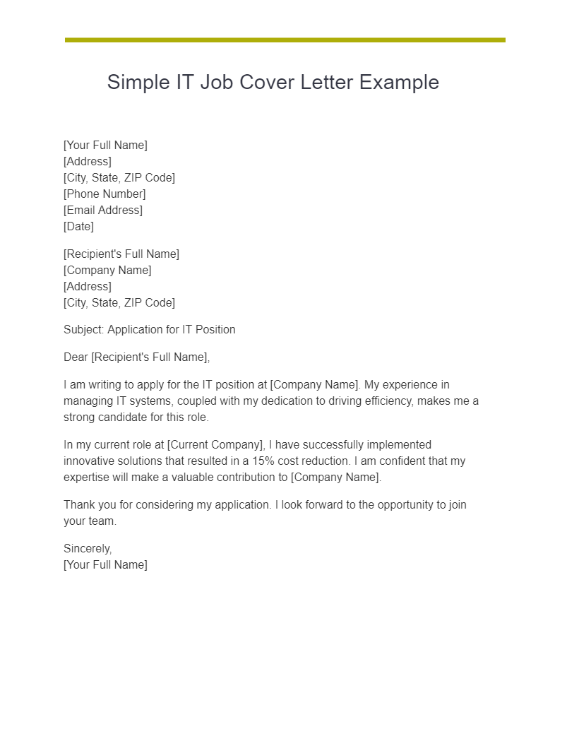 simple it job cover letter example