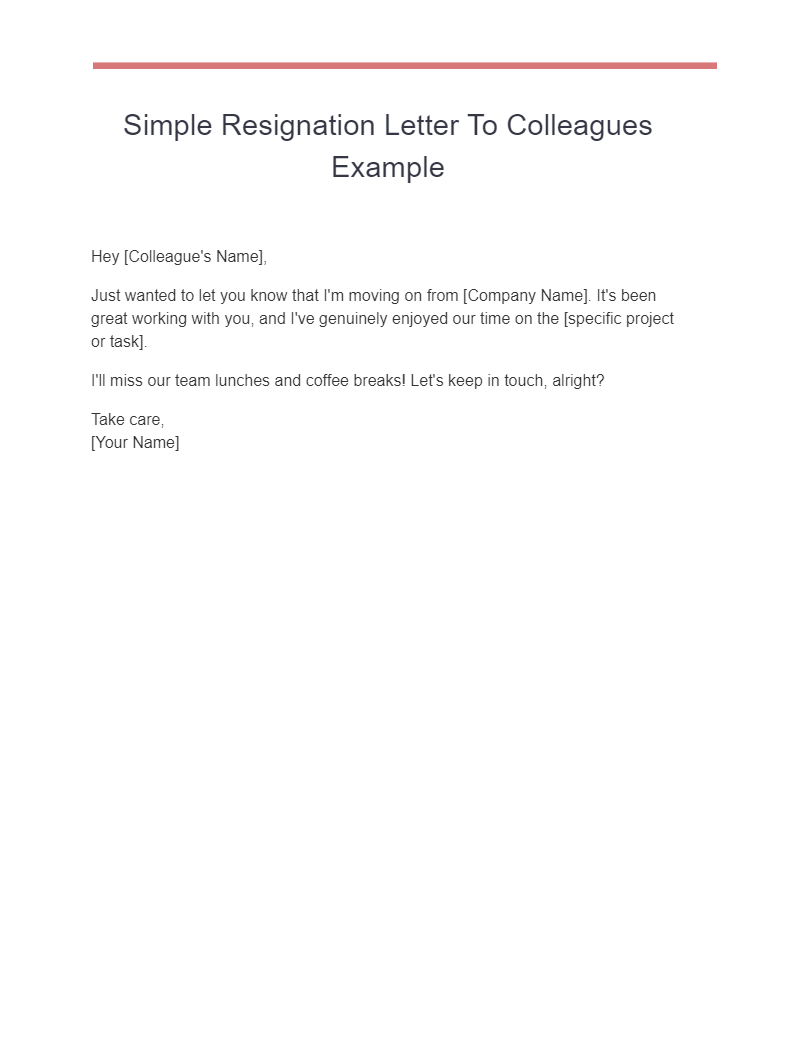 simple resignation letter to colleagues example