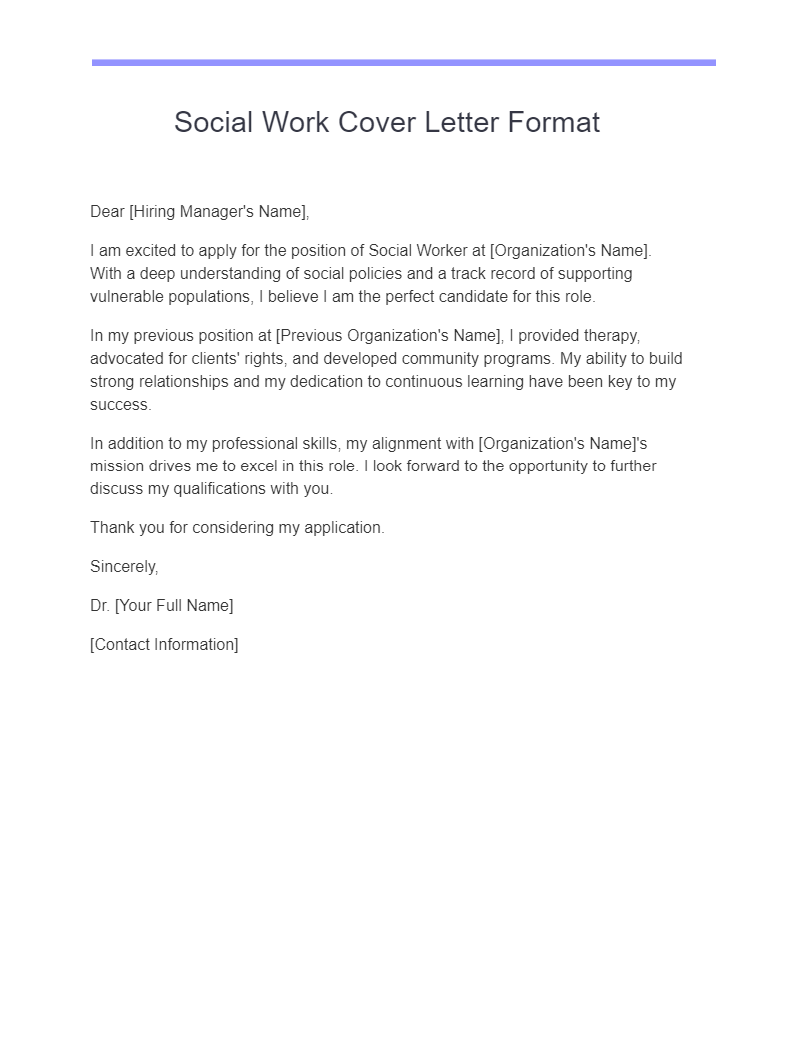 social work cover letter format