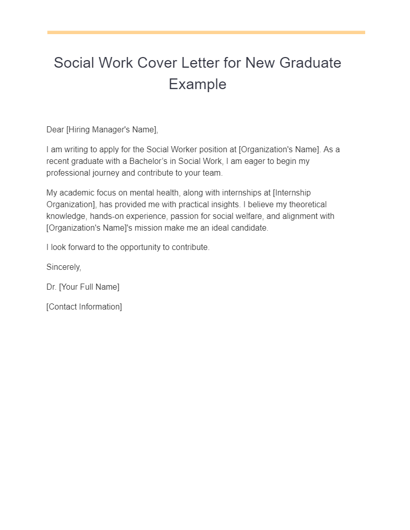 social work cover letter for new graduate example