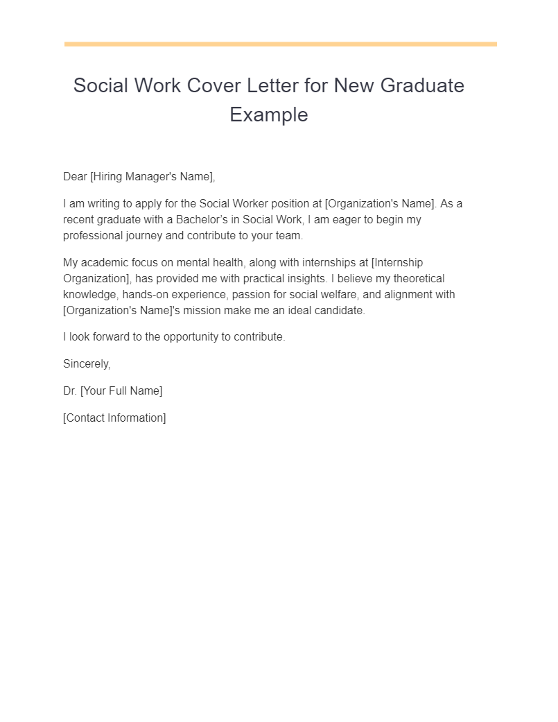 social work cover letter new graduate