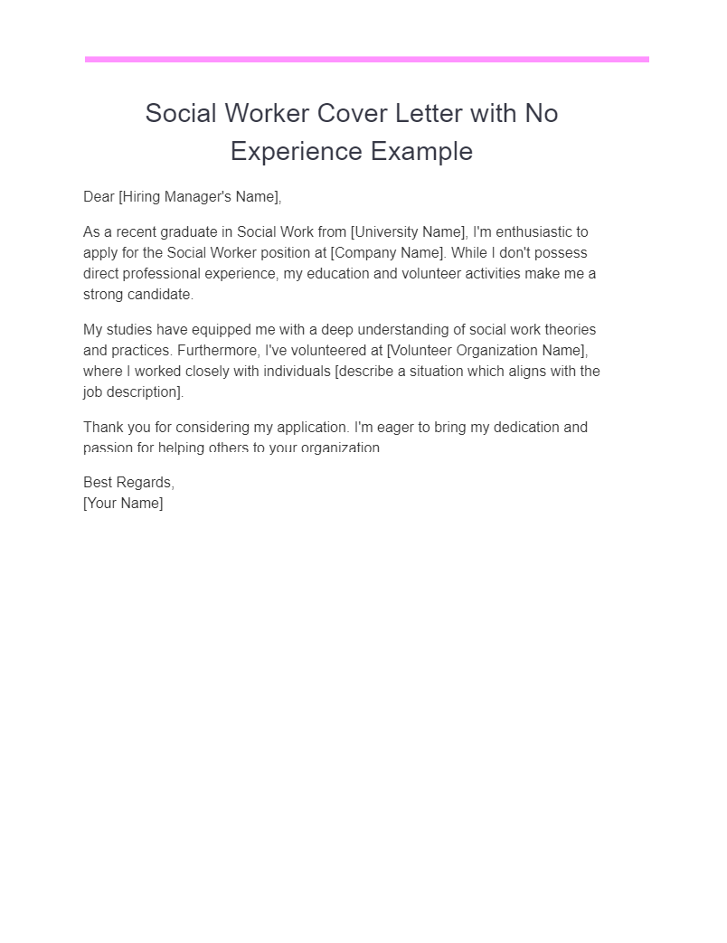 social worker cover letter with no experience example