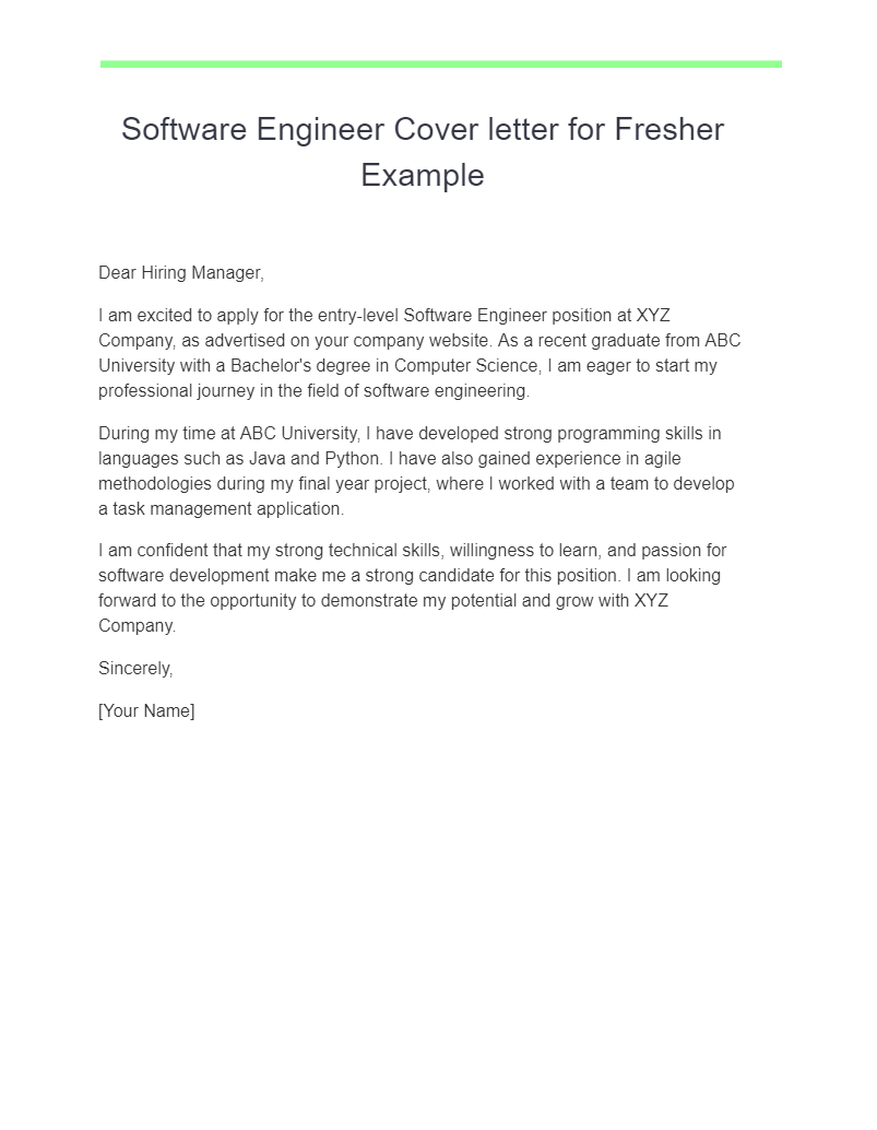 software engineer cover letter for fresher example