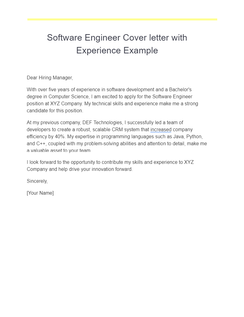 software engineer cover letter with experience example