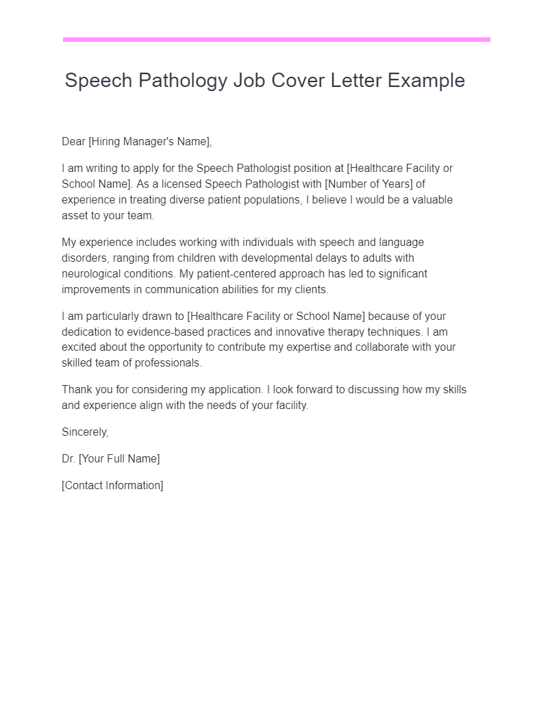 speech pathology job cover letter example