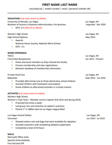 Student National Honor Society Resume Example