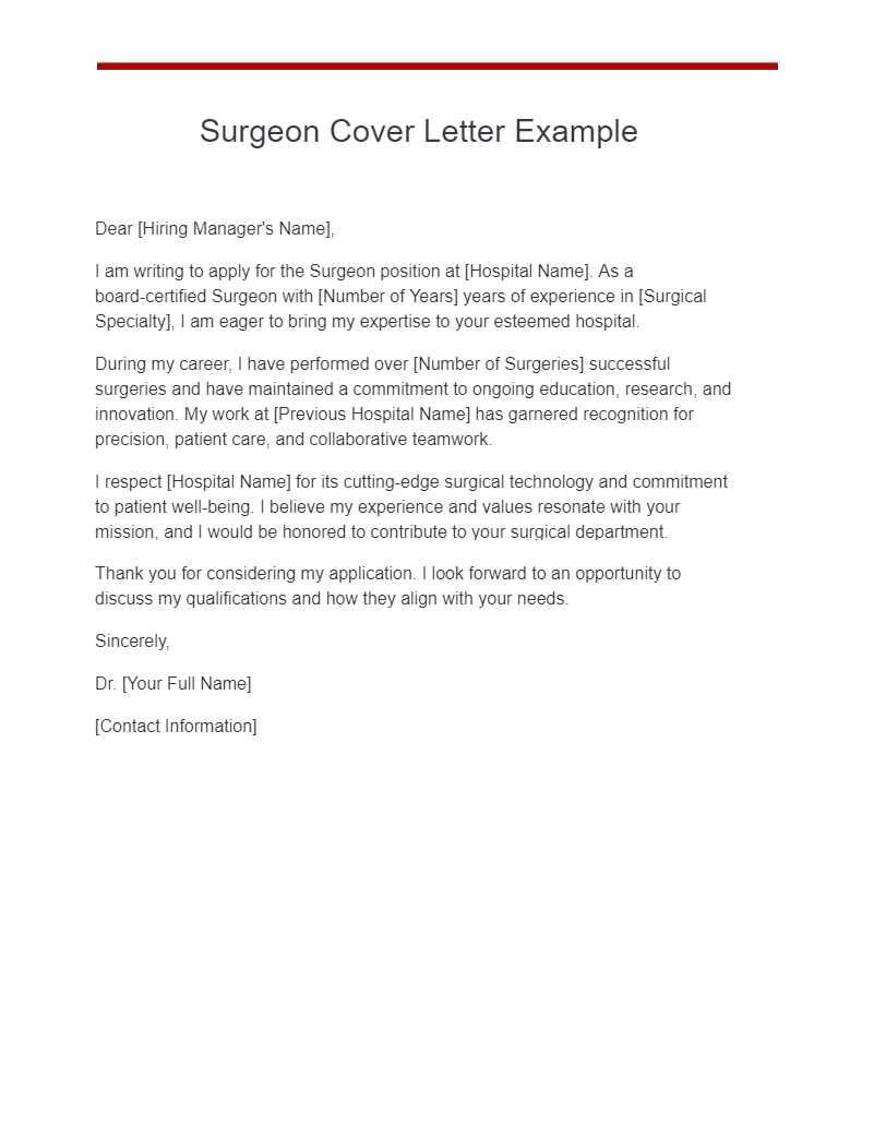 surgeon cover letter example