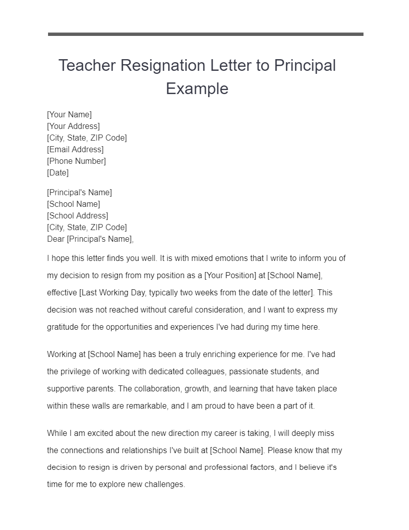 15+ Teacher Resignation Letter Examples, How to Write, Tips | Examples