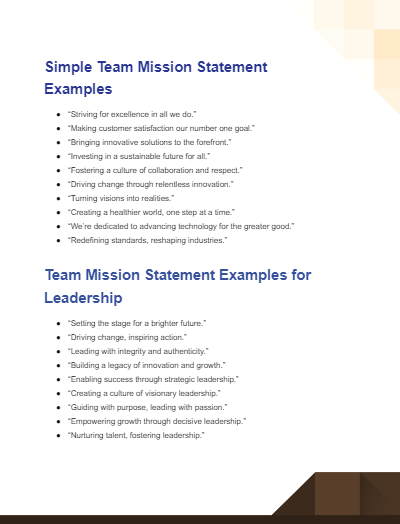 team mission statement examples