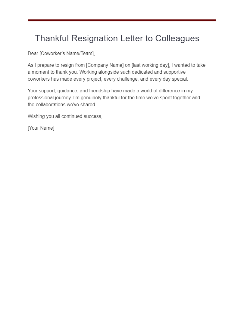 thankful resignation letter to coworkers