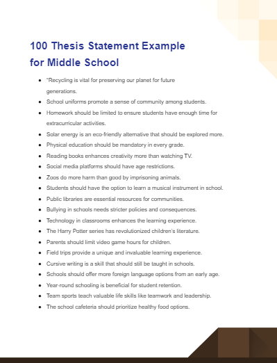 thesis statement example for middle school