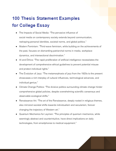 thesis statement examples for college essay