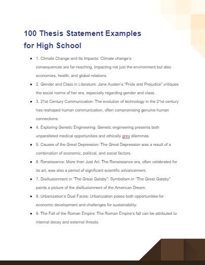 thesis statement examples for high school