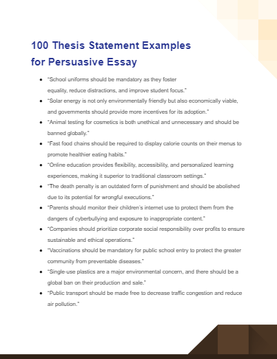 persuasive thesis statements examples