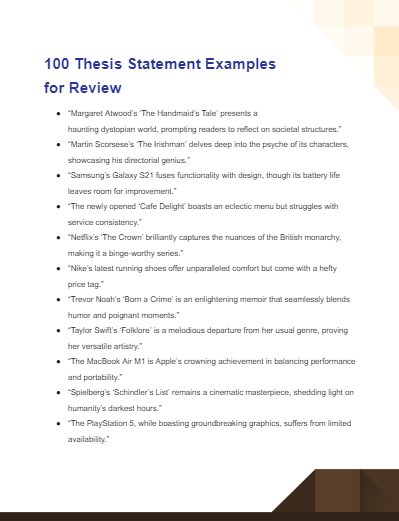 thesis statement examples for review