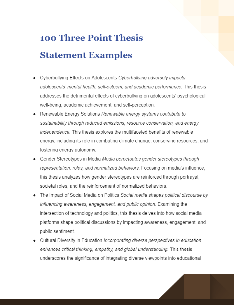 three point thesis statement examples